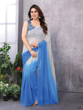 White & Sky blue Georgette Saree With Blouse Piece White & Sky blue Georgette Saree With Blouse Piece