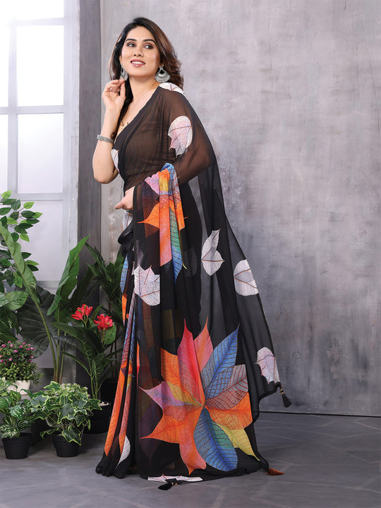 Black Georgette Saree With Blouse Piece Black Georgette Saree With Blouse Piece