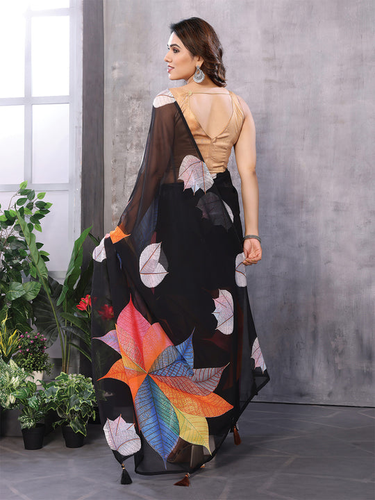 Black Georgette Saree With Blouse Piece Black Georgette Saree With Blouse Piece