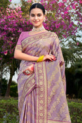 Purple Stain Silk Saree With Blouse Piece Purple Stain Silk Saree With Blouse Piece