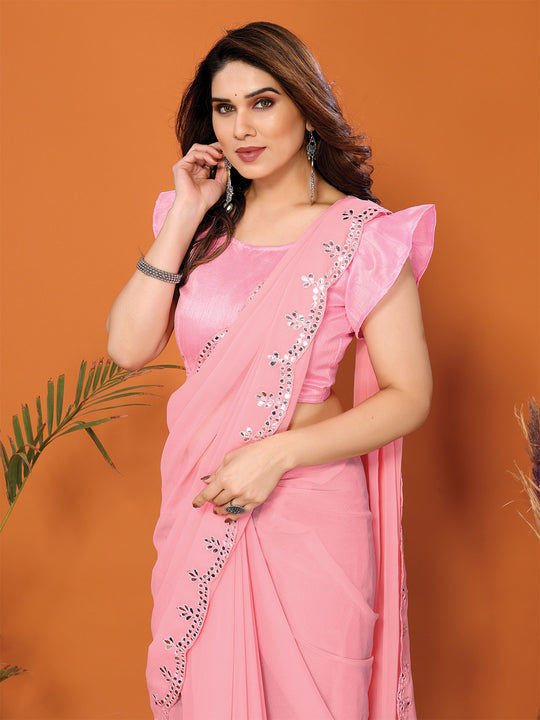 Light Pink Georgette Saree With Blouse Piece Light Pink Georgette Saree With Blouse Piece