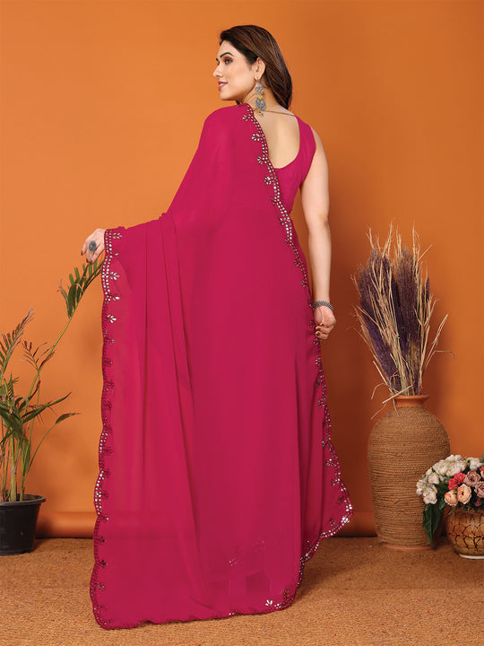 Pink Georgette Saree With Blouse Piece Pink Georgette Saree With Blouse Piece