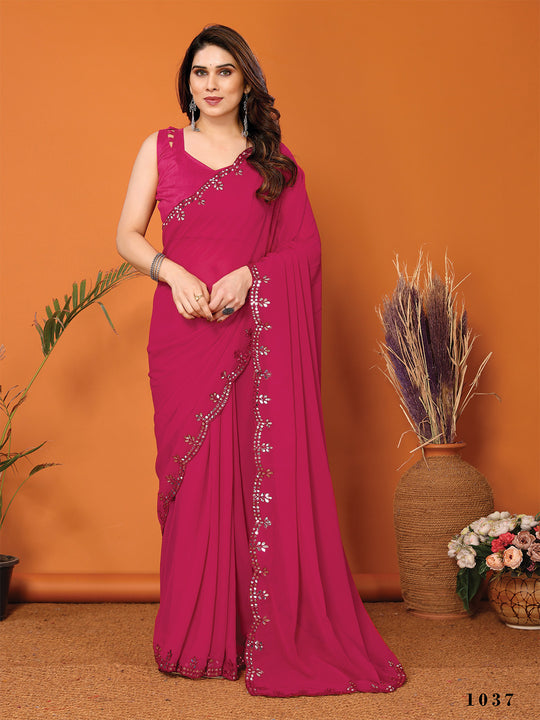 Pink Georgette Saree With Blouse Piece Pink Georgette Saree With Blouse Piece