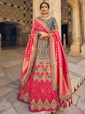 Grey And Pink Lehenga Choli
