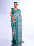 Teal Linen Blend Saree With Blouse Piece Teal Linen Blend Saree With Blouse Piece
