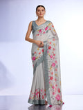 Off White Linen Blend Saree With Blouse Piece Off White Linen Blend Saree With Blouse Piece
