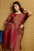 Rust Tussar Silk Saree With Blouse Piece