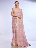 Pink Tissue Linen Blend Saree With Blouse Piece Pink Tissue Linen Blend Saree With Blouse Piece
