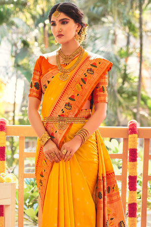 Marigold Orange Paithani Saree