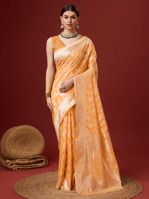 Orange Cotton Saree With Blouse Piece