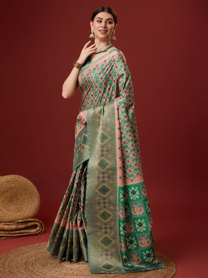 Peach Cotton Digital Print Saree With Blouse Piece