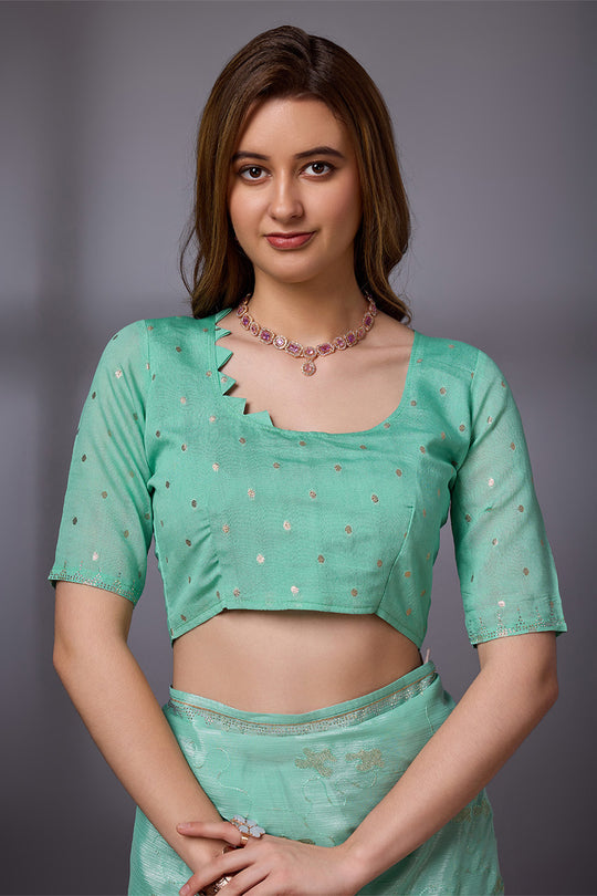 Teal Silk Chiffon Saree With Blouse Piece Teal Silk Chiffon Saree With Blouse Piece