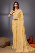 Yellow Silk Chiffon Saree With Blouse Piece Yellow Silk Chiffon Saree With Blouse Piece
