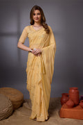 Yellow Silk Chiffon Saree With Blouse Piece Yellow Silk Chiffon Saree With Blouse Piece