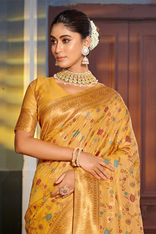 Mustard Banarasi Silk Saree With Blouse Piece Mustard Banarasi Silk Saree With Blouse Piece
