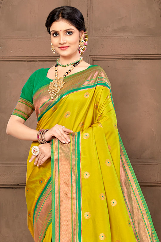 Golden Yellow Paithani Saree Golden Yellow Paithani Saree