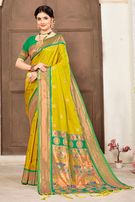 Golden Yellow Paithani Saree Golden Yellow Paithani Saree
