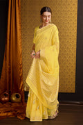 Yellow Linen Blend Silk Saree With Blouse Piece Yellow Linen Blend Silk Saree With Blouse Piece
