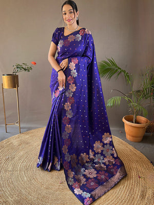 Voilet Kanjivaram Silk Saree With Blouse Piece