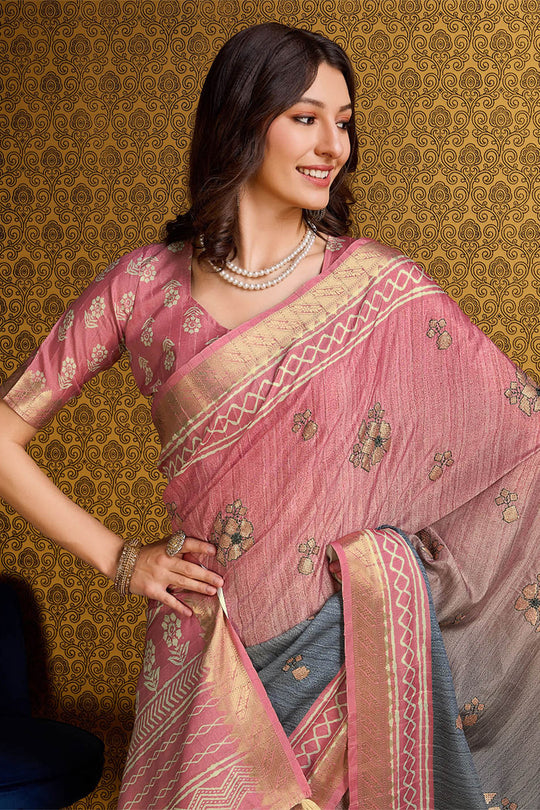 Rust Silk Saree With Blouse Piece Rust Silk Saree With Blouse Piece