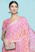 Pink Dola Silk Saree With Blouse Piece Pink Dola Silk Saree With Blouse Piece