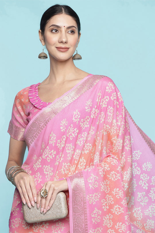 Pink Dola Silk Saree With Blouse Piece Pink Dola Silk Saree With Blouse Piece
