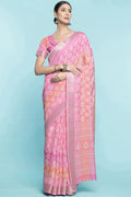 Pink Dola Silk Saree With Blouse Piece Pink Dola Silk Saree With Blouse Piece
