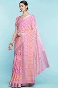 Pink Dola Silk Saree With Blouse Piece Pink Dola Silk Saree With Blouse Piece