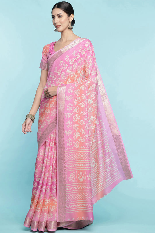 Pink Dola Silk Saree With Blouse Piece Pink Dola Silk Saree With Blouse Piece