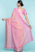 Pink Dola Silk Saree With Blouse Piece Pink Dola Silk Saree With Blouse Piece