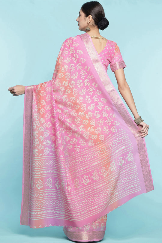Pink Dola Silk Saree With Blouse Piece Pink Dola Silk Saree With Blouse Piece