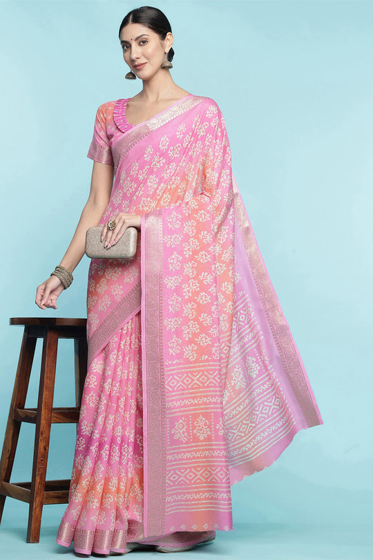 Pink Dola Silk Saree With Blouse Piece Pink Dola Silk Saree With Blouse Piece