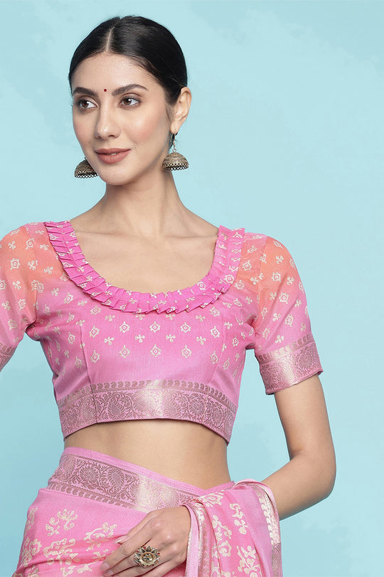 Pink Dola Silk Saree With Blouse Piece Pink Dola Silk Saree With Blouse Piece