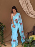 Sky Georgette Saree With Blouse Piece Sky Georgette Saree With Blouse Piece