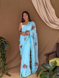 Sky Georgette Saree With Blouse Piece Sky Georgette Saree With Blouse Piece