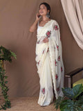 Off White Georgette silk Saree With Blouse Piece Off White Georgette silk Saree With Blouse Piece