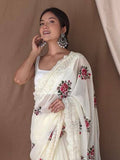 Off White Georgette silk Saree With Blouse Piece Off White Georgette silk Saree With Blouse Piece