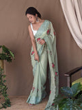 Green Georgette silk Saree With Blouse Piece Green Georgette silk Saree With Blouse Piece