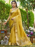 Yellow Tissue  Saree With Blouse Piece Yellow Tissue  Saree With Blouse Piece