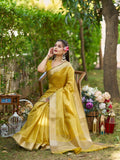 Yellow Tissue  Saree With Blouse Piece Yellow Tissue  Saree With Blouse Piece