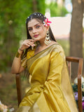 Yellow Tissue  Saree With Blouse Piece Yellow Tissue  Saree With Blouse Piece