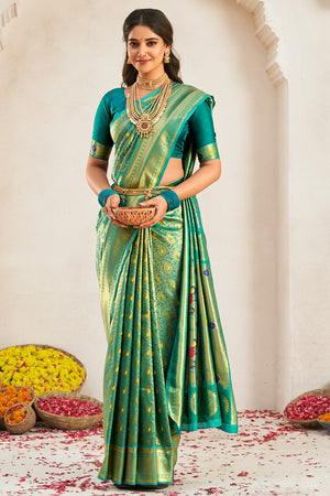 Slime Green Paithani Saree