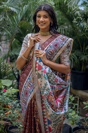 Coffee Brown Tussar Silk Blend Saree With Blouse Piece