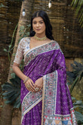 Violet Tussar Silk Blend Saree With Blouse Piece Violet Tussar Silk Blend Saree With Blouse Piece