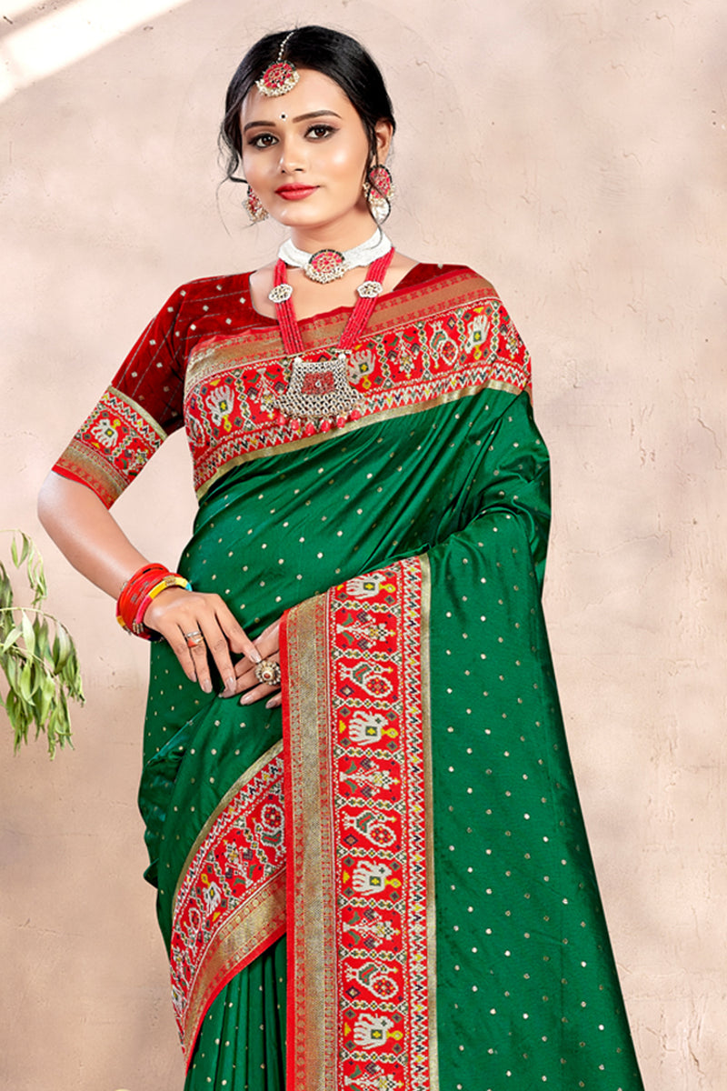 Bollywood Style Exquisite Bottle-Green Pure Satin Silk Saree main image 1