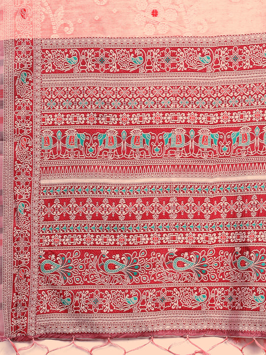 Peach Linen Cotton Saree With Blouse Piece Peach Linen Cotton Saree With Blouse Piece