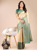 Cream & Green Banarasi Silk Saree With Blouse Piece Cream & Green Banarasi Silk Saree With Blouse Piece
