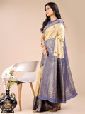 Cream & Navy Blue Banarasi Silk Saree With Blouse Piece Cream & Navy Blue Banarasi Silk Saree With Blouse Piece