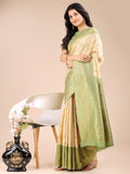 Cream & Light Green Banarasi Silk Saree With Blouse Piece Cream & Light Green Banarasi Silk Saree With Blouse Piece