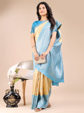 Cream & Sky Blue Banarasi Silk Saree With Blouse Piece Cream & Sky Blue Banarasi Silk Saree With Blouse Piece